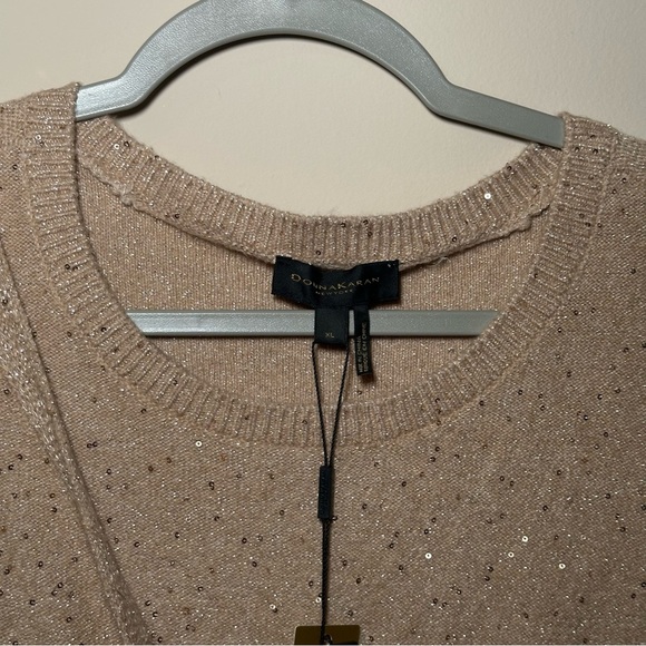 Donna Karan Beige Sequin Knit Side Knot Sweater Top Size XL - Picture 11 of 16